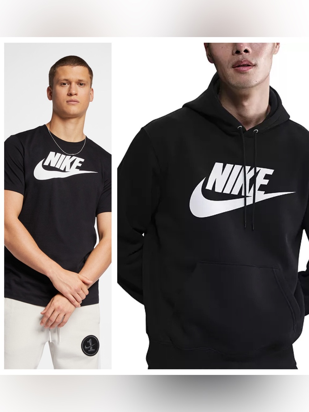 Nike Black Short Sleeve Tee and Hoodie Bundle with White Logo